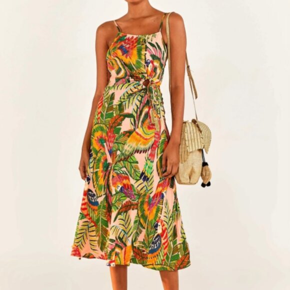 Farm Rio Macaw Leaves Cut-Out Midi Dress NEW Size Medium - Picture 9 of 13